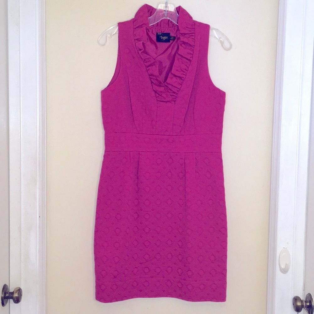 Just...Taylor 100% Cotton Fuchsia Ruffled Top V-Neck Dress -Size 10P